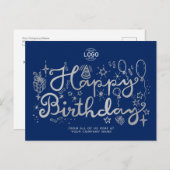 Voeg Logo Business Fun Doodle Silver Happy Birthda Feestdagenkaart (Voorkant / Achterkant)