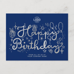 Voeg Logo Business Fun Doodle Silver Happy Birthda Feestdagenkaart