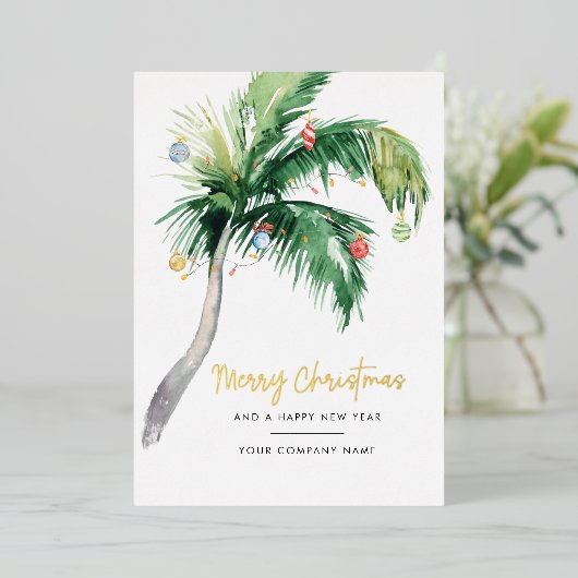 Voeg Logo Business Palm Tree Gold toe Folie Feestdagenkaart (Staand Voorkant)