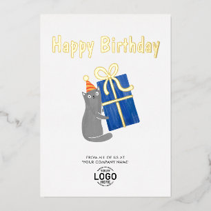 Voeg Logo Cute Kat Navy Blauwe Cadeau Zakelijke Ve Folie Uitnodiging