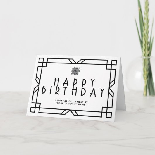 Voeg Logo Deco Business Birthday Black White toe Kaart (Voorkant)