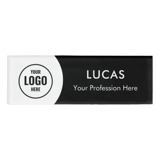 Voeg Logo eenvoudige elegante zwarte magneettitel  Naambadge (Voorkant)