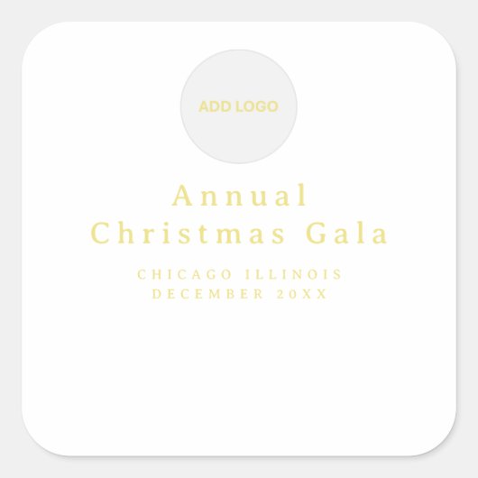 Voeg Logo Elegant Gold White Custom Text toe Vierkante Sticker (Voorkant)
