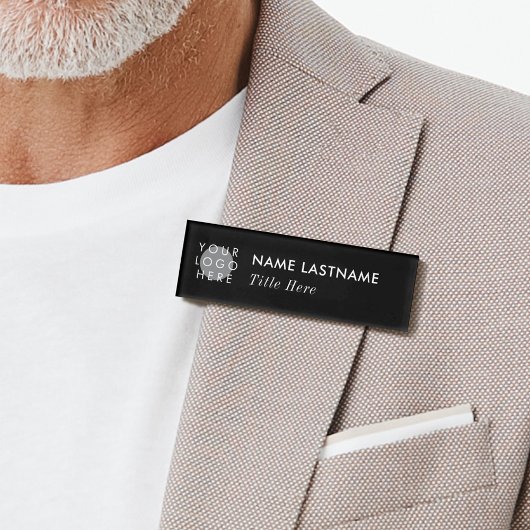 Voeg Logo Elegant Simple Black Magnet Titel toe Naambadge