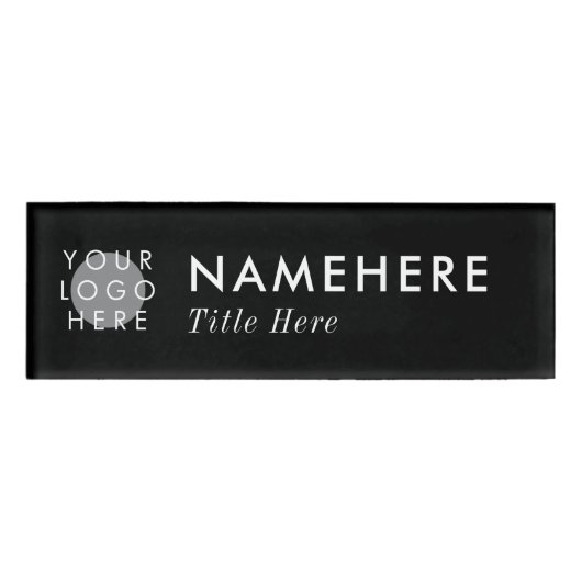 Voeg Logo Elegant Simple Bold Black Magnet Titel t Naambadge (Voorkant)