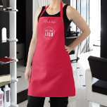 Voeg Logo Employee Modern Script Custom Color toe Schort<br><div class="desc">Gepersonaliseerd Schort dat u uw logo en de naam van uw medewerker kunt toevoegen in trendy, modern script tegen een bewerkbare achtergrondkleur (klik op de knop "bewerken" en wijzig de achtergrondkleur). U kunt zelfs de bandkleur (toegankelijk op de productpagina zelf) wijzigen in de gewenste kleur. Personaliseer het door het afbeelding...</div>