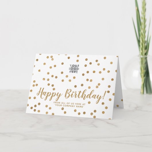 Voeg Logo Faux Glitter Gold Confetti Happy Birthda Kaart (Voorkant)