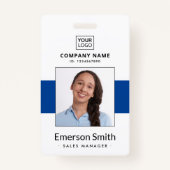 Voeg logo foto blauw wit medewerker naam titel id  badge (Voorkant)