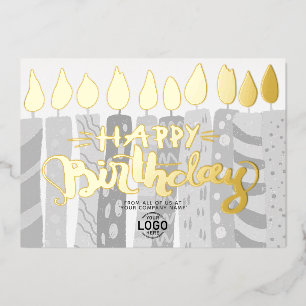 Voeg Logo Fun Gray Candles Corporate Happy Birthda Folie Uitnodiging