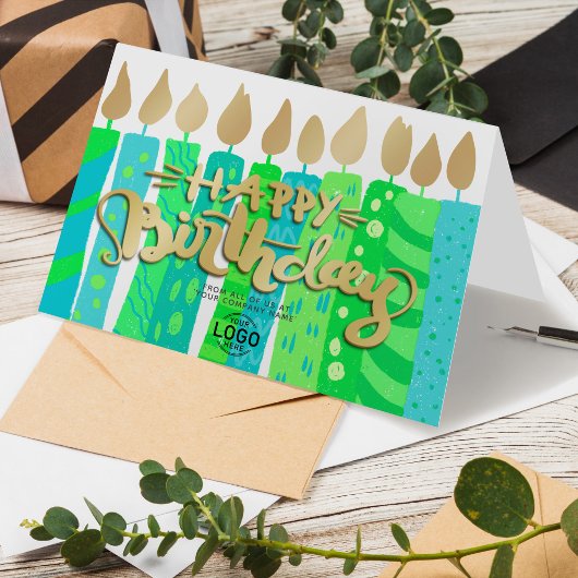 Voeg Logo Fun Green Candles Business Happy Birthda Kaart