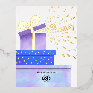 Voeg Logo Fun Paarse Blue Gifts Business Birthday  Folie Feestdagen Briefkaart