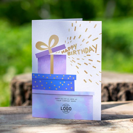 Voeg Logo Fun Warm Paarse Blue Gifts Boxes Busines Kaart