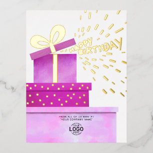 Voeg Logo Fun Warm Pink Gifts Business Birthday to Folie Feestdagen Briefkaart