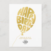Voeg Logo Gold Lettering Ballon Business Birthday Feestdagenkaart (Voorkant)