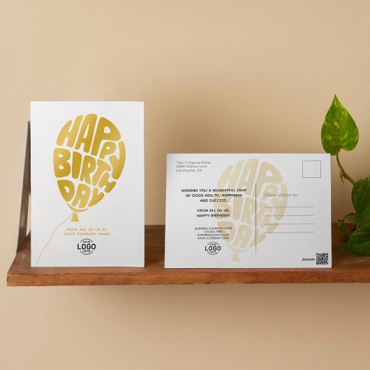 Voeg Logo Gold Lettering Ballon Business Birthday  Feestdagenkaart