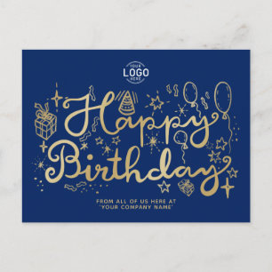 Voeg Logo Gold Navy Blue Business Happy Birthday t Feestdagenkaart
