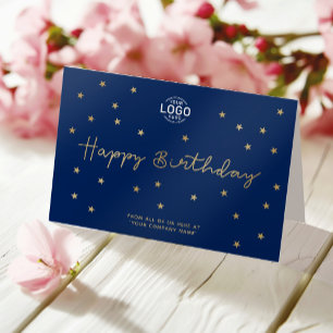 Voeg Logo Gold Stars Blue Business Happy Birthday  Kaart