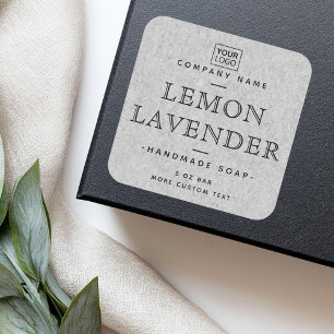 Voeg logo grijze papieren textuur vierkante produc vierkante sticker