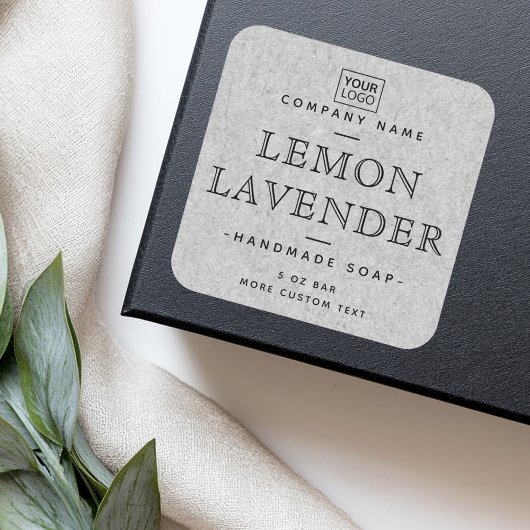 Voeg logo grijze papieren textuur vierkante produc vierkante sticker