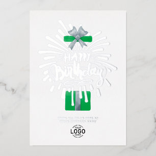 Voeg Logo Groene Gift Fireworks Birthday toe Folie Uitnodiging