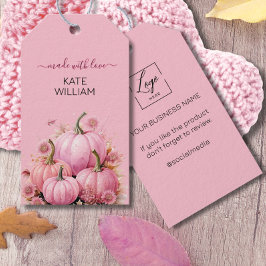 Voeg logo Herfst thema roze label toe voor zelfgem Cadeaulabel
