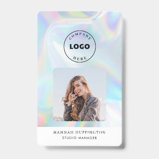 Voeg Logo Holographic QR Code Employee Foto ID toe Badge (Front)