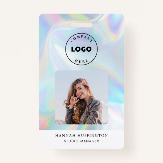 Voeg Logo Holographic QR Code Employee Foto ID toe Badge (Voorkant)
