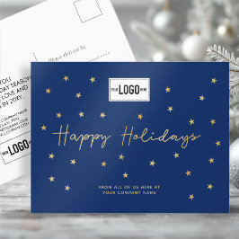 Voeg Logo minimalistisch Gold Stars Navy Business Feestdagenkaart