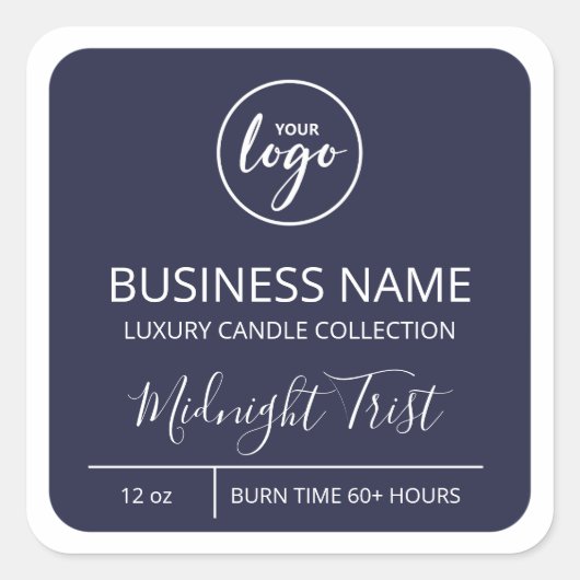 Voeg Logo moderne blauw-zeemaand-kaarslabels toe Vierkante Sticker (Voorkant)