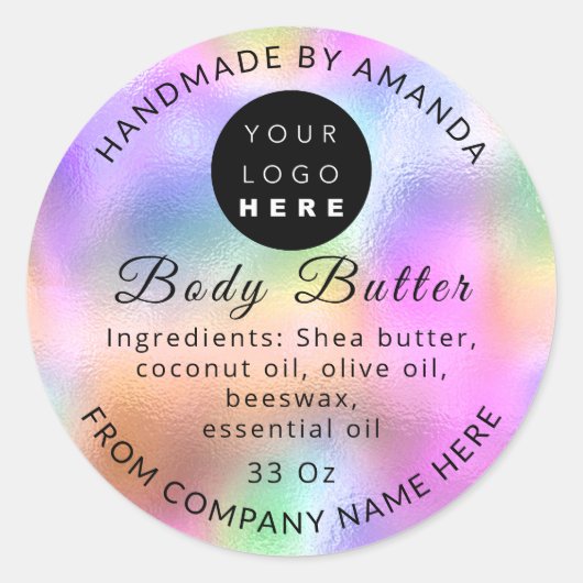 Voeg Logo-naam Body Butter Cosmetics Holografen Ro Ronde Sticker (Voorkant)
