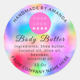 Voeg Logo-naam Body Butter Cosmetics Holografen to Ronde Sticker
