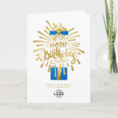 Voeg Logo Navy Blue Gold Fireworks Group Birthday Kaart (Voorkant)