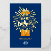Voeg Logo Navy Blue Oranje Fireworks Group Birthda Folie Uitnodiging (Voorkant)