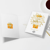 Voeg Logo Oranje Gift Gold Fireworks Group Birthda Kaart