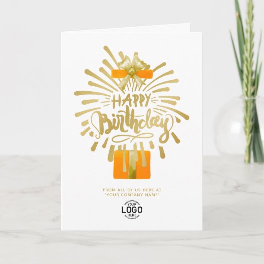 Voeg Logo Oranje Gift Gold Fireworks Group Birthda Kaart (Voorkant)