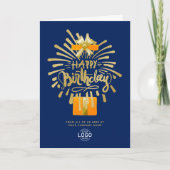Voeg Logo Oranje Gift Gold Navy Blue Group Birthda Kaart (Voorkant)