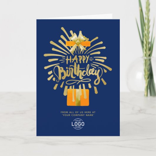 Voeg Logo Oranje Gift Gold Navy Blue Group Birthda Kaart (Voorkant)