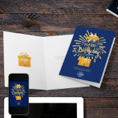 Voeg Logo Oranje Gift Gold Navy Blue Group Birthda Kaart