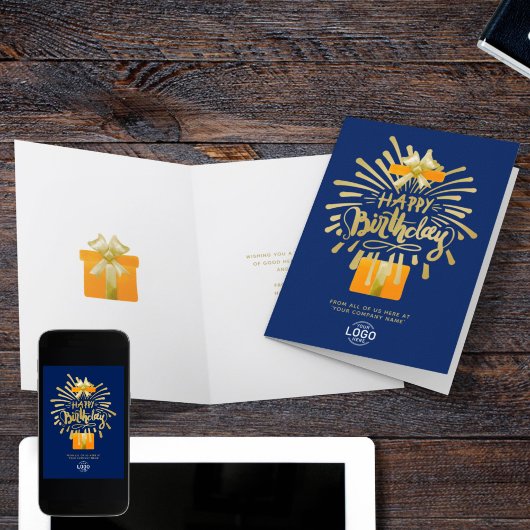 Voeg Logo Oranje Gift Gold Navy Blue Group Birthda Kaart