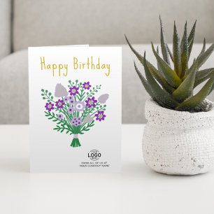 Voeg Logo Paarse Folk Bouquet Business Birthday to Kaart
