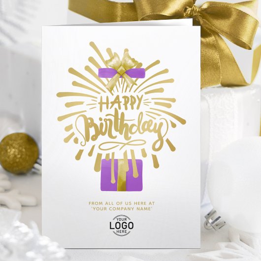 Voeg Logo Paarse Gift Gold Fireworks Group Birthda Kaart