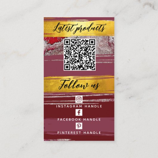 Voeg Logo QR-code en sociale media Bordeaux Red Go Visitekaartje (Achterkant)