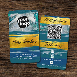 Voeg Logo QR-code en sociale media Gold Jade Green Visitekaartje