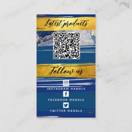 Voeg Logo QR-code en sociale media Gold Navy Blue Visitekaartje (Achterkant)