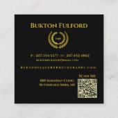 Voeg Logo QR Code Modern Zwart Goud toe Vierkante Visitekaartje (Achterkant)