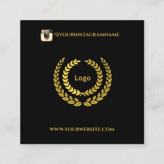 Voeg Logo QR Code Modern Zwart Goud toe Vierkante Visitekaartje (Voorkant)