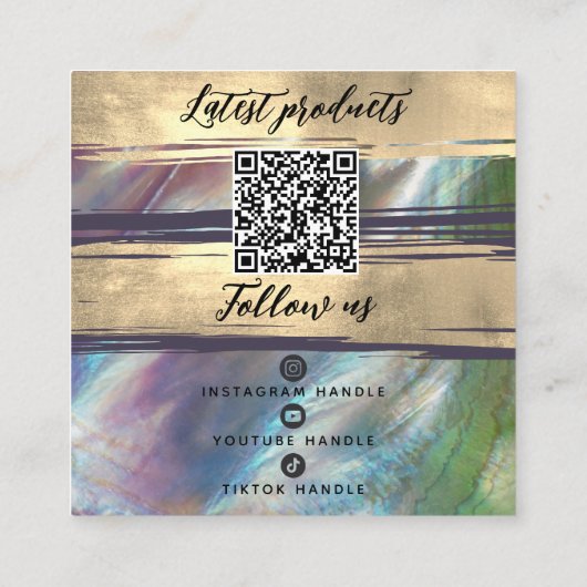 Voeg Logo QR Code Social Media Gold Moeder Pearl t Vierkante Visitekaartje (Achterkant)
