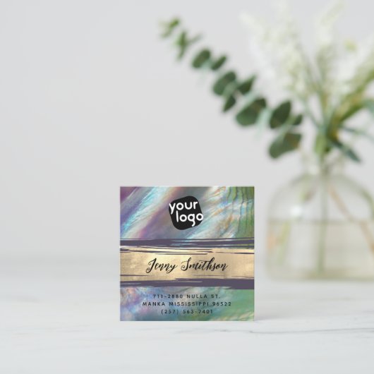 Voeg Logo QR Code Social Media Gold Moeder Pearl t Vierkante Visitekaartje (Staand voorkant)