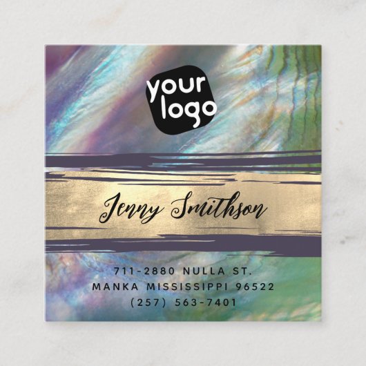 Voeg Logo QR Code Social Media Gold Moeder Pearl t Vierkante Visitekaartje (Voorkant)