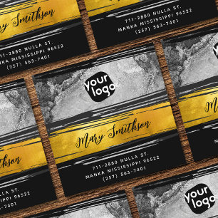 Voeg Logo, QR-code sociale media Gold zwarte steen Vierkante Visitekaartje